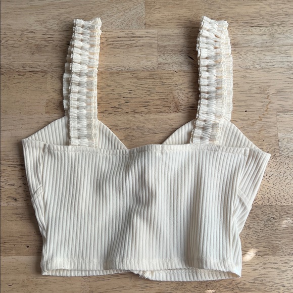 Cream Ribbed crop top - Picture 3 of 3